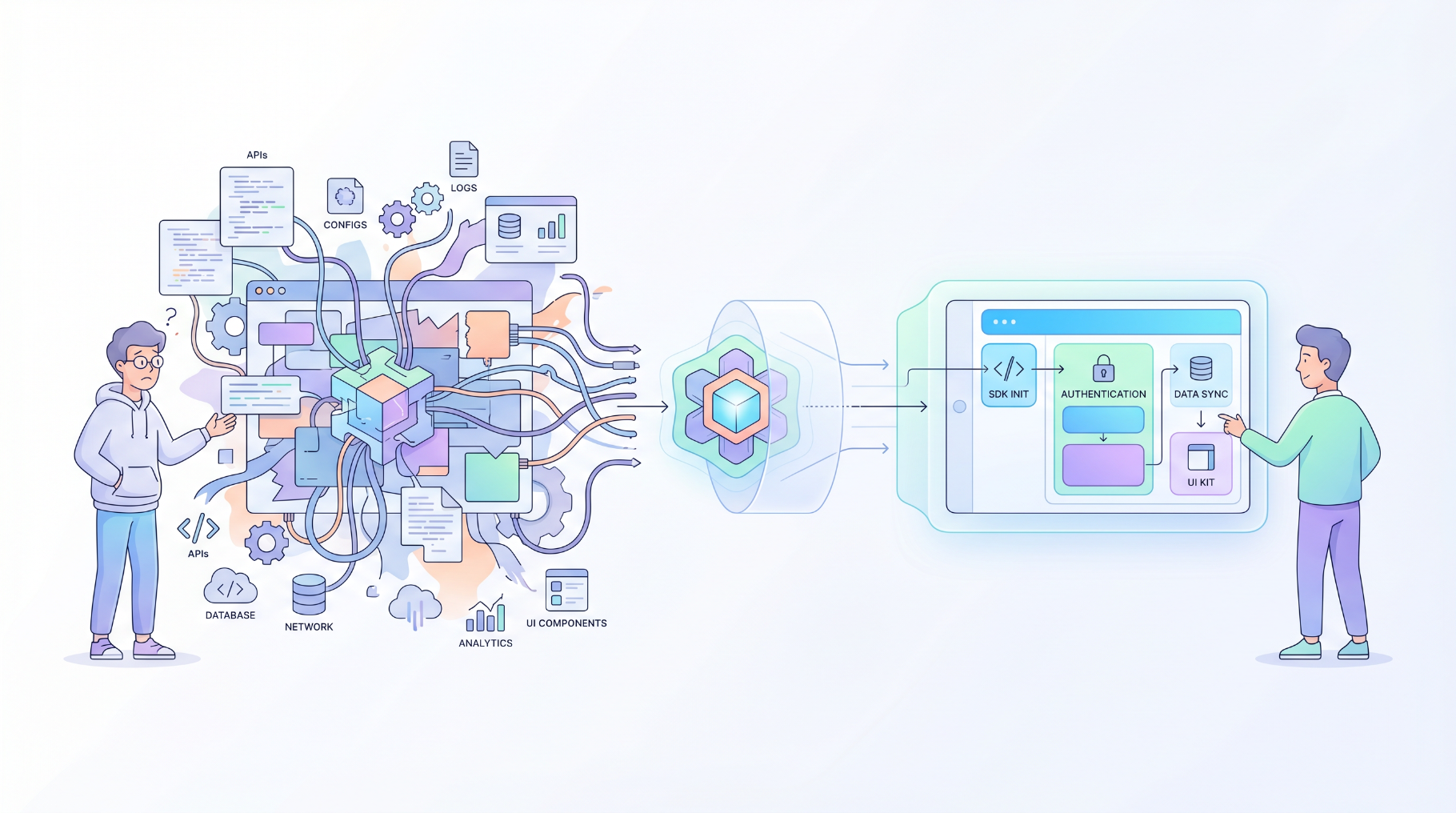 Architecture-style illustration for a mobile SDK design article